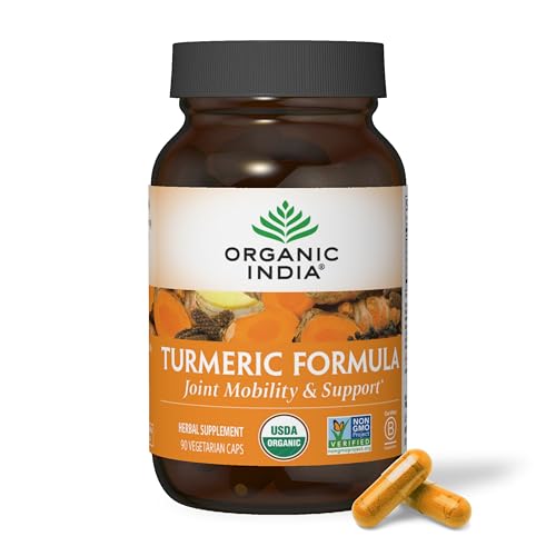 ORGANIC INDIA Turmeric Curcumin with Black Pepper Organic Turmeric Supplement and Curcumin Supplement Turmeric Capsules Joint Support Immune System Support Whole Root Trikatu 90 Capsules - Image 1